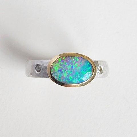 Bright sparkly opal and diamond ring