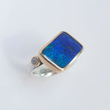 Offset rectangle opal and diamond ring