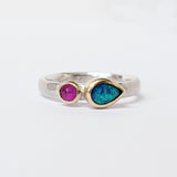 Australian opal teardrop and pink sapphire ring