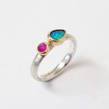 Australian opal teardrop and pink sapphire ring