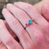 Australian opal teardrop and pink sapphire ring