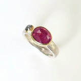 Rose cut pink sapphire and grey diamond ring