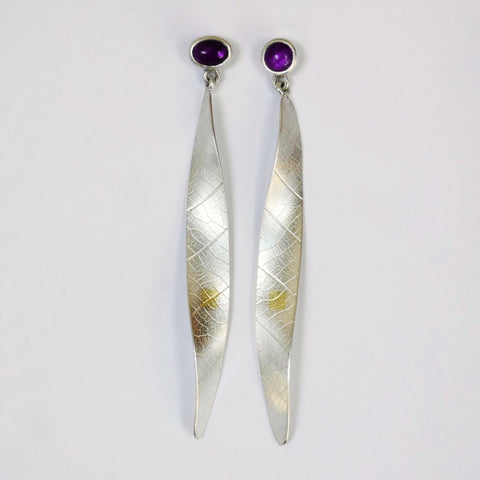Amethyst long ash key earring