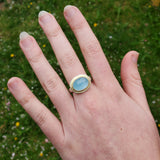 Aquamarine oval hammered top ring