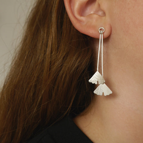 Double Ginkgo drop earring