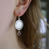 Garnet flower frame earring