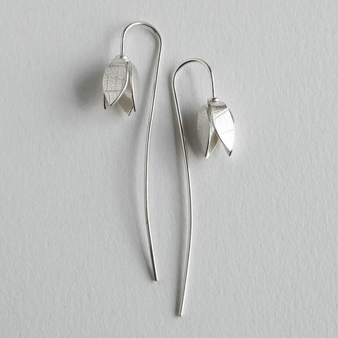 snowdrop flower long stem silver earring