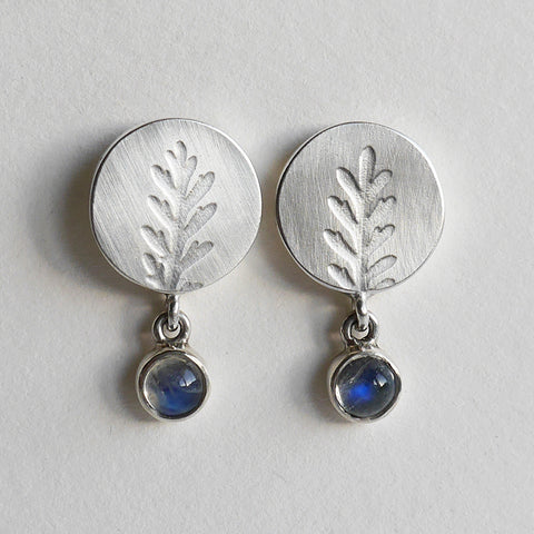 Moonstone drop fern earrings