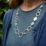 Long aquamarine bead ovals necklace