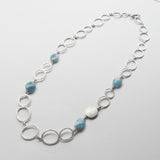 Long aquamarine bead ovals necklace