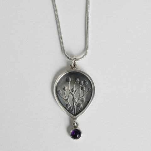 Amethyst teardrop frame pendant