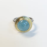 Aquamarine round hammered top ring