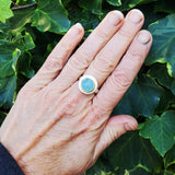 Aquamarine round hammered top ring