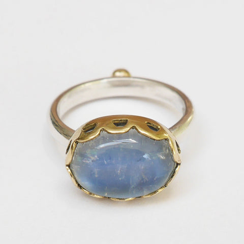 Rainbow moonstone pierced ring
